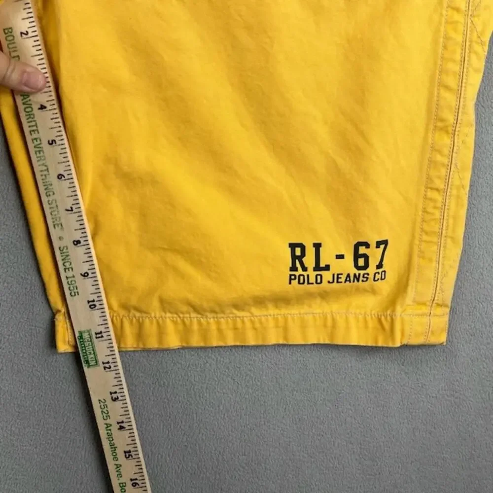 Vintage Polo Jeans Co. Shorts Mens Large Yellow RL-67 Button Fly Boating Baggy - Picture 10 of 13
